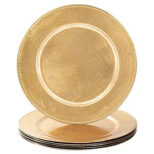 4 Charger plates Round Metallic Plastic Charger Plate - 14" | Gold